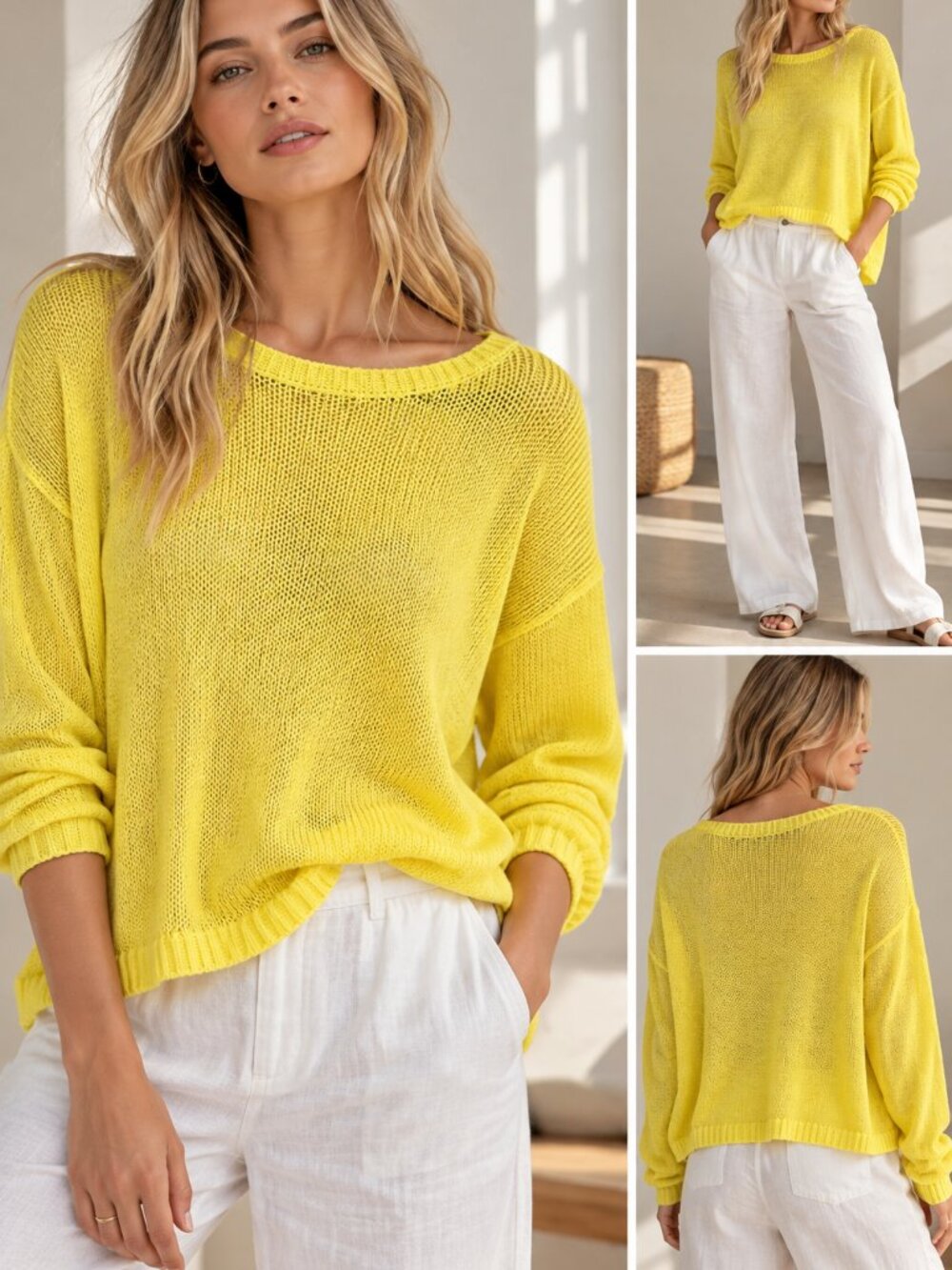 LOFT Petites Yellow Open Knit Sweater LP Large Petite